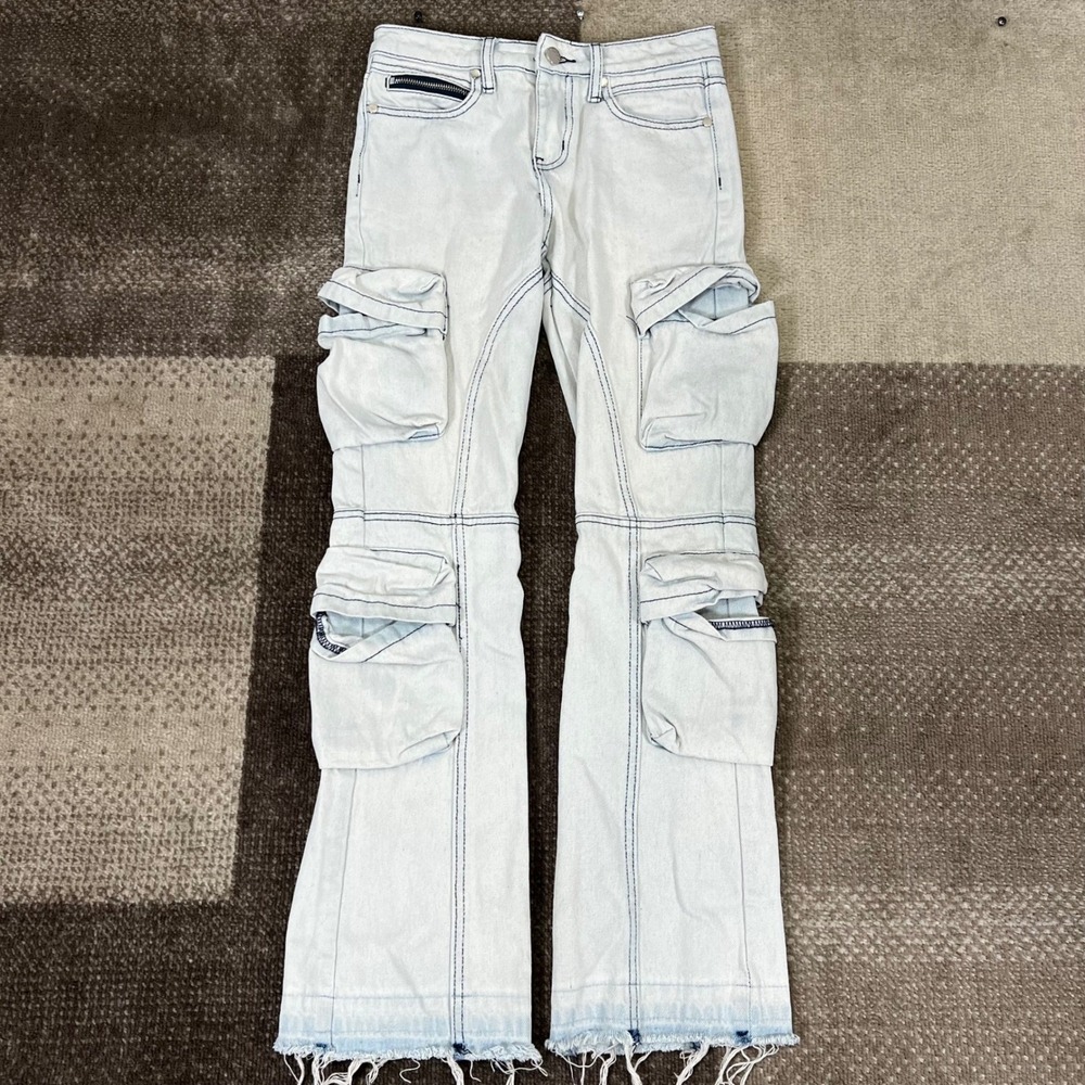 Rockstar Original Womens Light Wash Cargo Flare Denim Jeans Size‎ 12